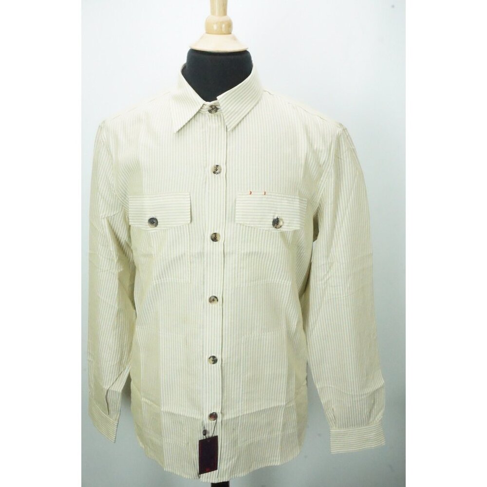 Isaia Silk Blend Yellow White Striped Mens Overshirt Coat Jacket XL Brand New
